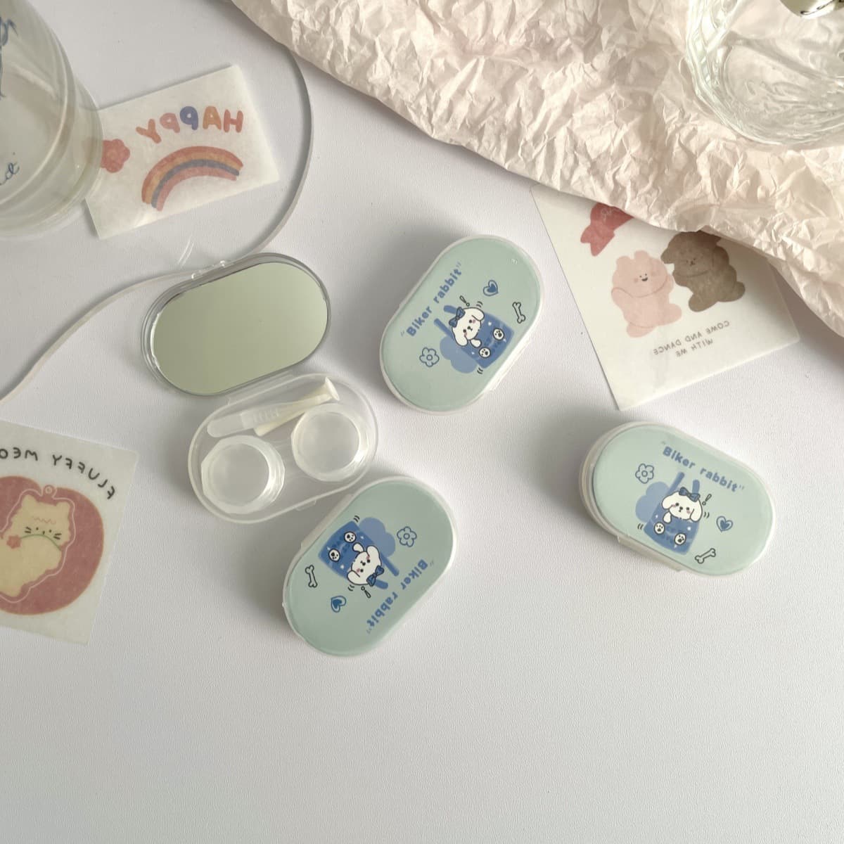 Lindo estuche portátil para lentes de contacto con espejo miniatura 5