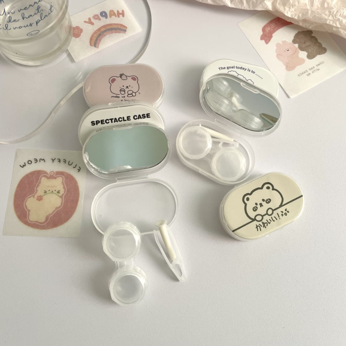 Lindo estuche portátil para lentes de contacto con espejo miniatura 2