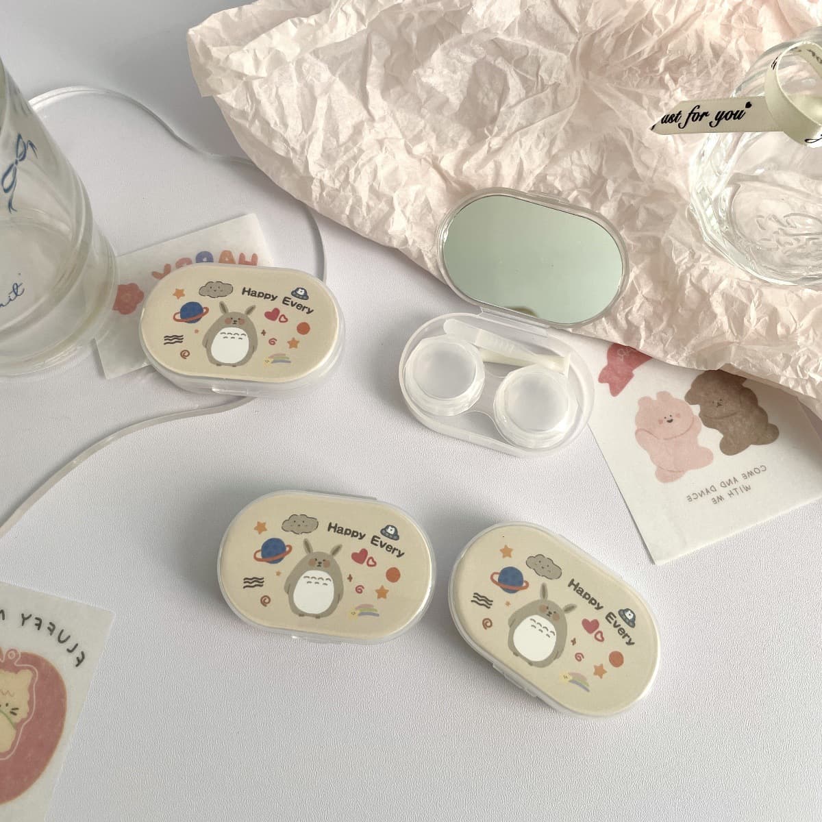 Lindo estuche portátil para lentes de contacto con espejo miniatura 8