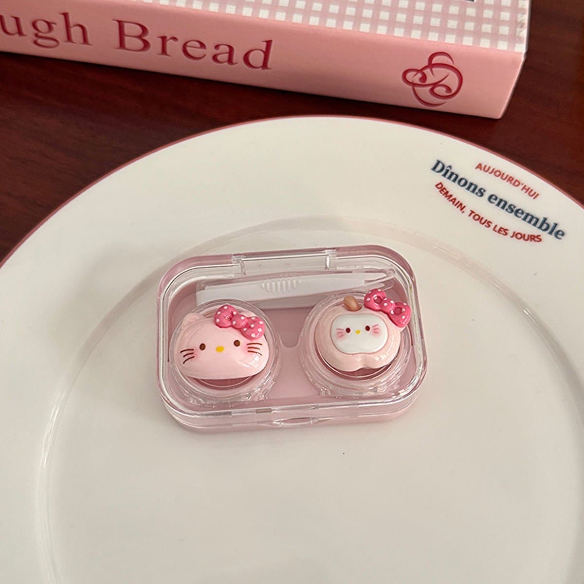 **Caja de lentes de contacto serie de manzana y gatito lindo** miniatura 3