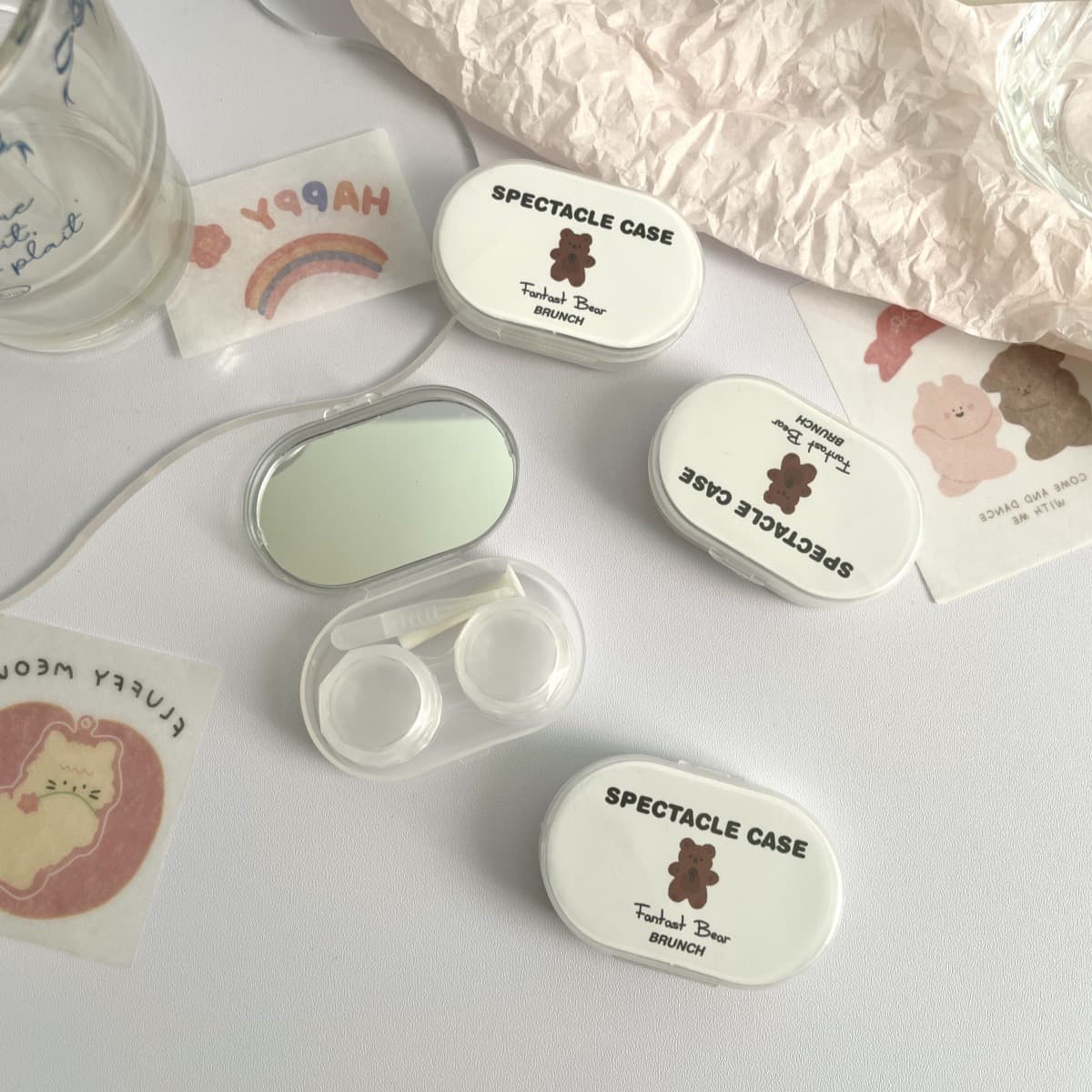 Lindo estuche portátil para lentes de contacto con espejo miniatura 7