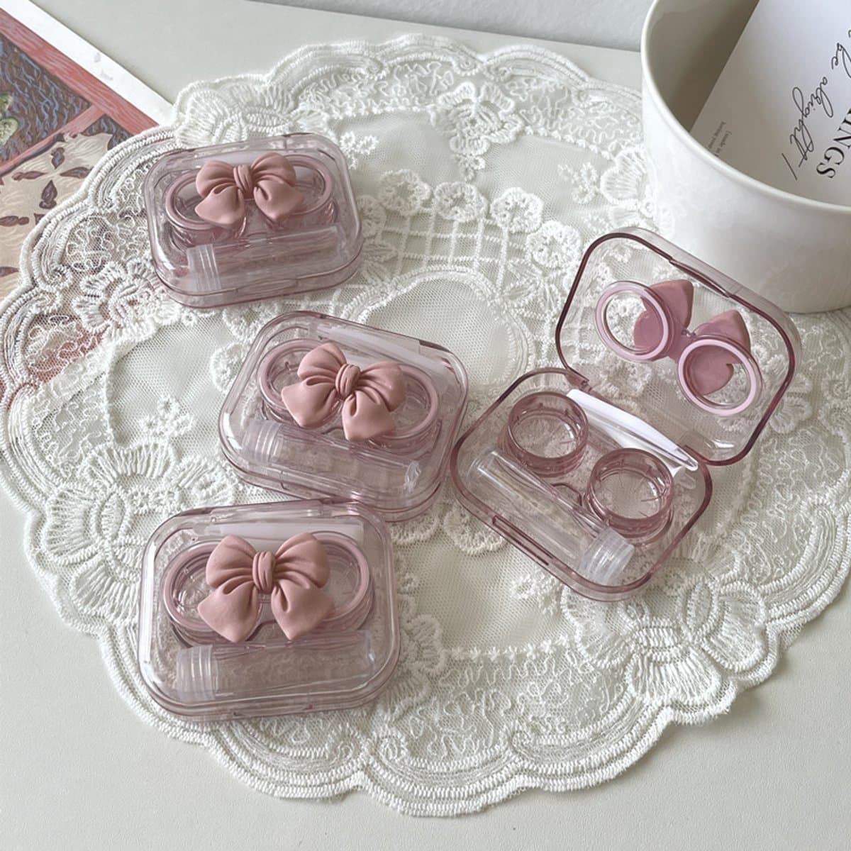 Estuche para lentes de contacto transparente rosa Sakura miniatura 4
