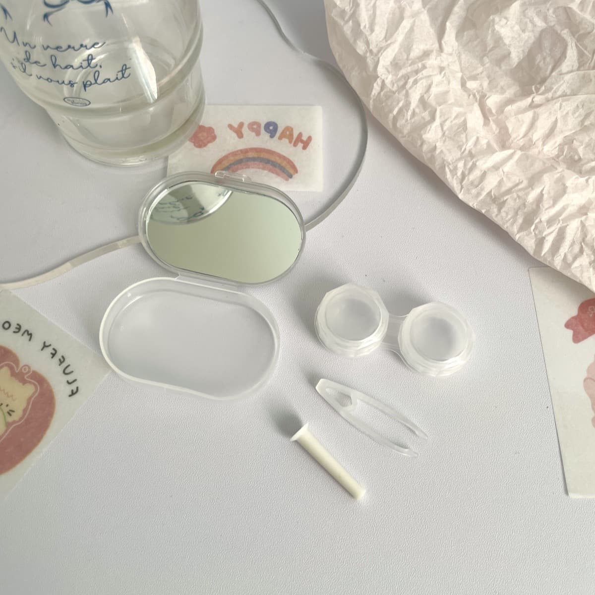 Lindo estuche portátil para lentes de contacto con espejo miniatura 3