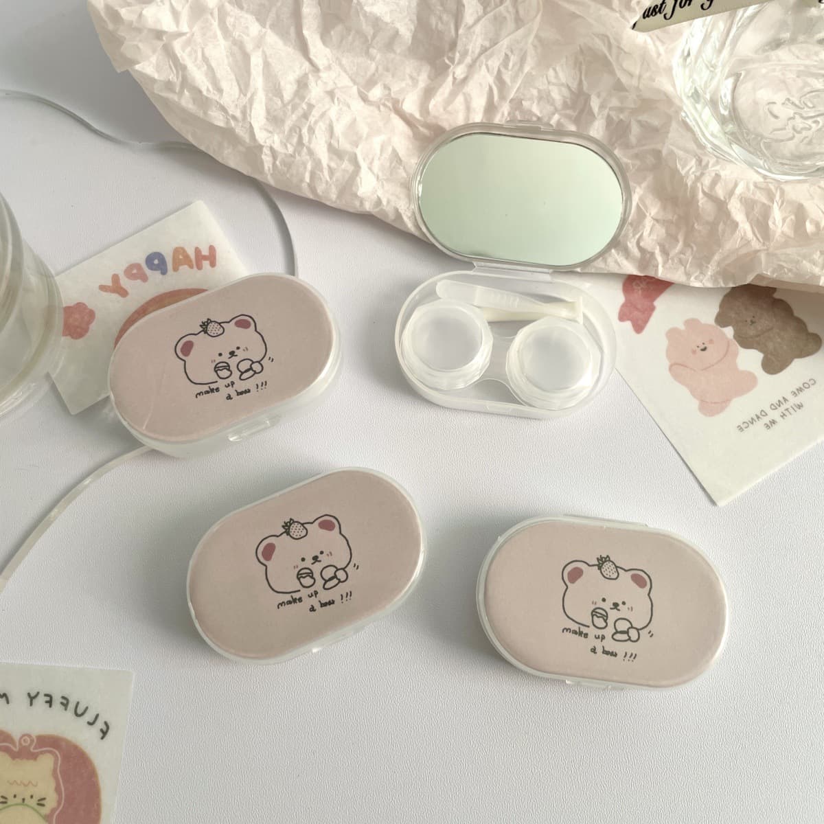 Lindo estuche portátil para lentes de contacto con espejo miniatura 4