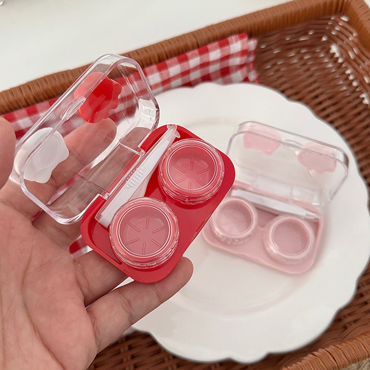 **Caja de lentes de contacto serie de manzana y gatito lindo** miniatura 2